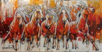 Momin Khan, 30 x 60 Inch, Acrylic on Canvas, Buzkashi Painting, AC-MK-143